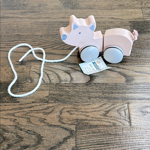 Pottery Barn Kids Pink Pig Wooden Pull Toy - Picture 1 of 10